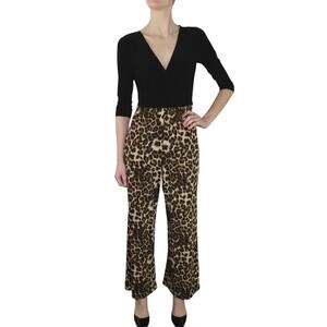 Venus Black And Leopard Pattern Long Sleeve Formal Jumpsuit Small